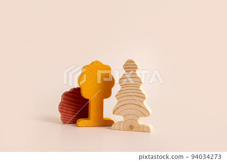 Children's toys of tree shapes for creativity and skills development, eco figures made of wood, the concept of ecology and educational toys 94034273