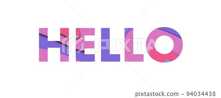 Hello word, great design for any purposes. Neon paper cut design on white background  94034438