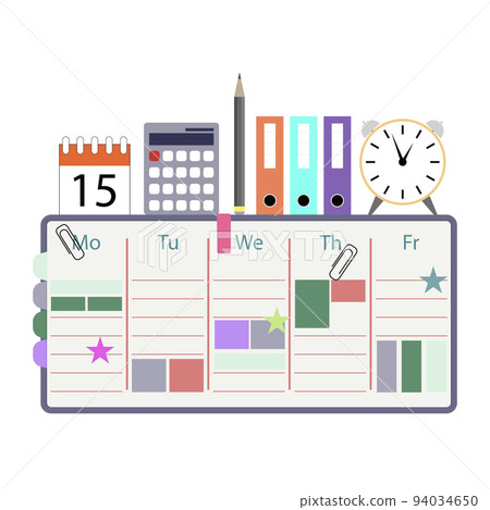 Management and organization concept, timetable for work week and business icons Management and organization concept, timetable for work week and business icons 94034650