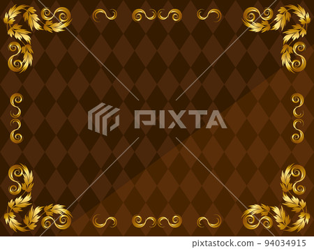 Antique ornament and diamond pattern background horizontal position brown & gold 94034915