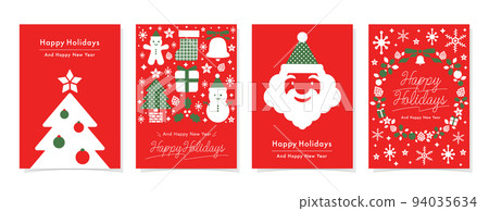 簡單可愛的設計聖誕假期卡片套裝_聖誕節顏色紅色 94035634