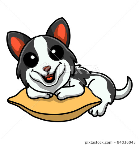 Cute border collie dog cartoon on the pillow Cute border collie dog cartoon on the pillow 94036043