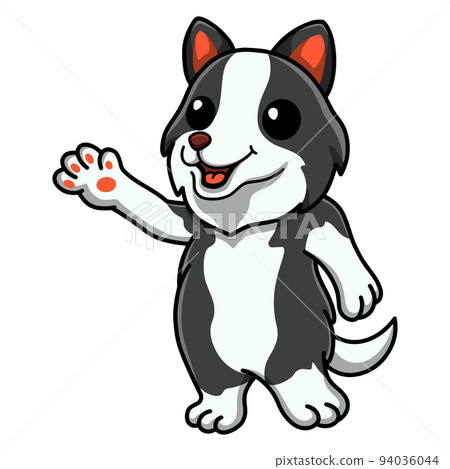 Cute border collie dog cartoon waving hand	 94036044