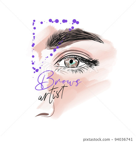 Eyebrow artist, handwritten inscription, stylish postcard for beauty master Eyebrow artist, handwritten inscription, stylish postcard for beauty master 94036741