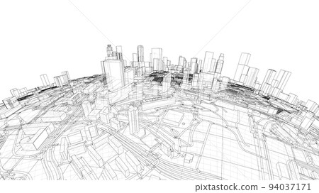 City on small planet. Vector rendering of 3d 94037171