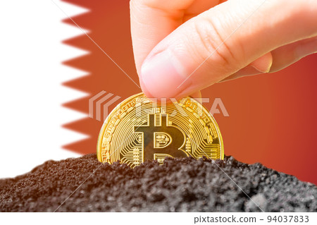 Legalization of bitcoin in Qatar. Planting bitcoin in the ground on the background of the flag of Qatar. Qatar - investment in cryptocurrency Legalization of bitcoin in Qatar. Planting bitcoin in the ground on the background of the flag of Qatar. Qatar - investment in cryptocurrency 94037833