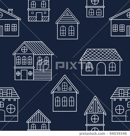 Seamless pattern of doodle houses. Great for fabric, textile vector illustration 94039346