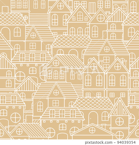 Seamless pattern of doodle houses. Great for fabric, textile vector illustration 94039354