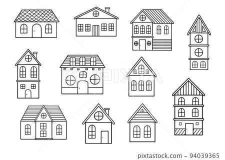 Set of vector houses in doodle style. Flat design. - Stock Illustration ...