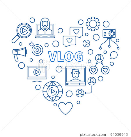 Vlog Heart vector concept blue thin line illustration Vlog Heart vector concept blue thin line illustration 94039943
