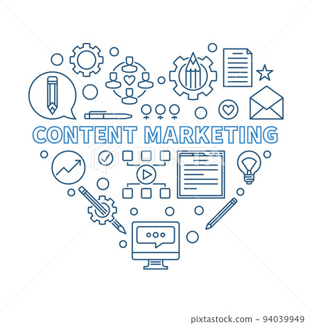 Content Marketing Heart vector blue thin line illustration Content Marketing Heart vector blue thin line illustration 94039949