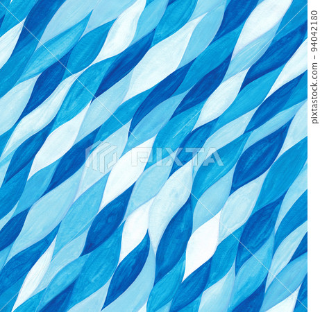 Hand drawn gouache painting wavy seamless pattern. Blue colored geometric background.  Hand drawn gouache painting wavy seamless pattern. Blue colored geometric background.  94042180