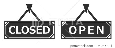 Illustration of a signboard announcing the opening and closing of a store 94043221