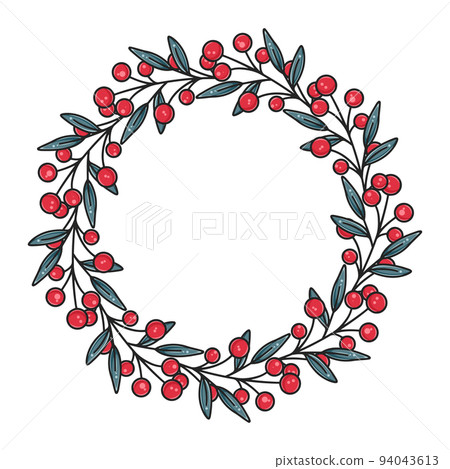 Red berries and distva round autumn or winter wreath Red berries and distva round autumn or winter wreath 94043613