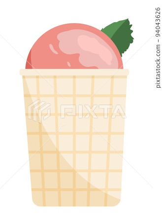 Pink coloured ice cream with mint leaves in waffer cone, isolated on white background Pink coloured ice cream with mint leaves in waffer cone, isolated on white background 94043626
