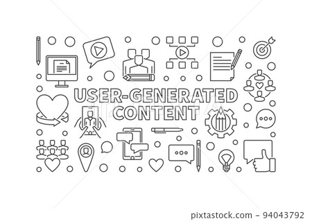 User-Generated Content linear banner. Vector UGC illustration User-Generated Content linear banner. Vector UGC illustration 94043792