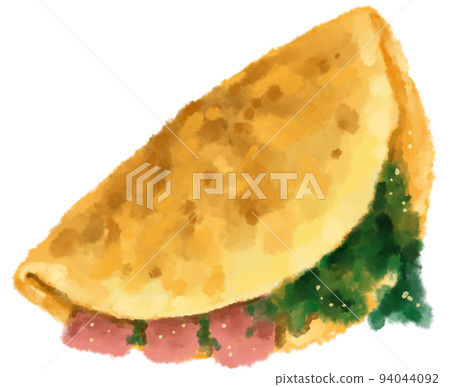 Egg omlette breakfast fried egg with carrot spinash mushroom topping watercolor hand painting illustration 94044092