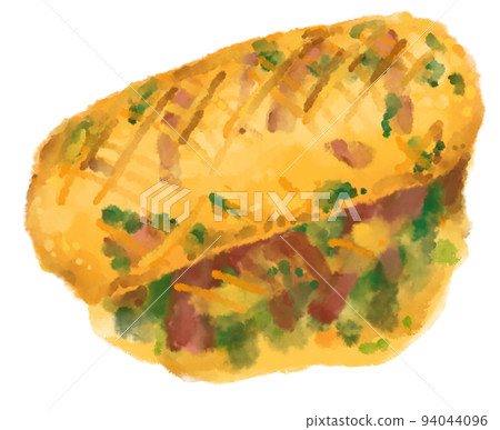 Egg omlette breakfast fried egg with carrot spinash mushroom topping watercolor hand painting illustration Egg omlette breakfast fried egg with carrot spinash mushroom topping watercolor hand painting illustration 94044096