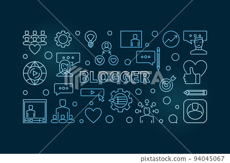 Blogger vector blue creative outline horizontal illustration 94045067