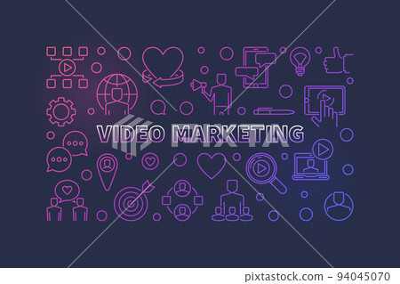 Video Marketing vector colorful outline horizontal illustration 94045070