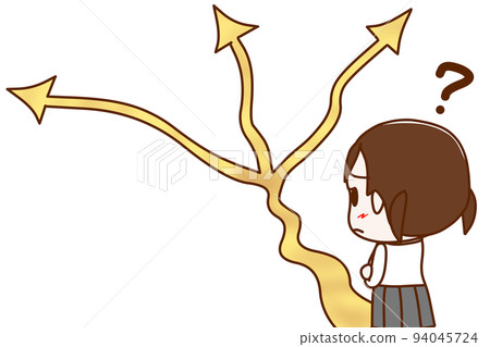 （上身斜後方）一個在岔路口開始迷路的女學生 94045724