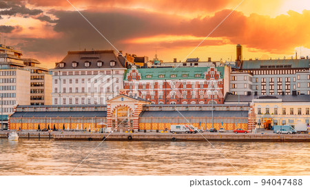 Panorama Of Old Market Hall Vanha kauppahalli In Helsinki At Summer Sunset Evening, Sunrise Morning, Finland 94047488
