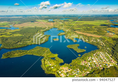 Lyepyel District, Vitebsk Region, Belarus. Aerial View Of Lepel Lake With Natural Small Islands 94047527