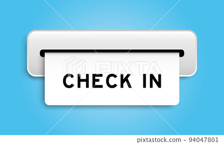 White coupon banner with word check in from machine on blue color background White coupon banner with word check in from machine on blue color background 94047801