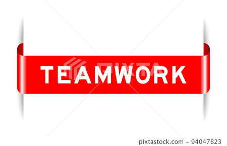 Red color inserted label banner with word teamwork on white background Red color inserted label banner with word teamwork on white background 94047823