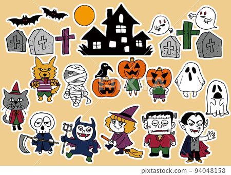 Cute Halloween character material set with background color 94048158