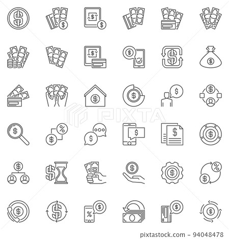 Money linear icons set - vector Dollar Cash line symbols Money linear icons set - vector Dollar Cash line symbols 94048478