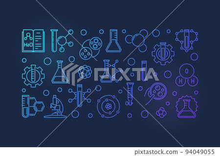 Science and Chemistry blue vector outline horizontal banner 94049055