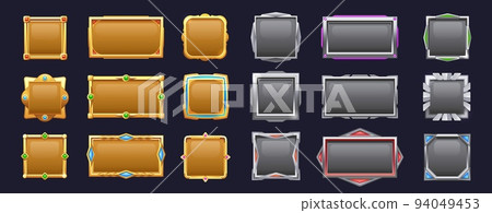 Game menu buttons. Cartoon metal user interface... - Stock Illustration ...
