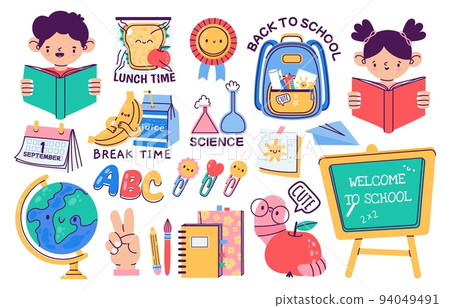 Vector Set Of School Stationery Stickers Stock Illustration