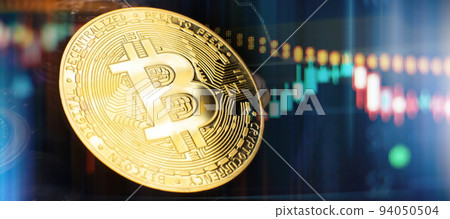 Cryptocurrency concept , Golden bitcoin on mainboard , The future of money. Computational equipment. Cryptocurrency concept , Golden bitcoin on mainboard , The future of money. Computational equipment. 94050504