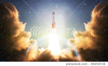 Space shuttle launch , Space with stars on background. Sky and clouds. Spaceship flight. Elements of this image furnished by NASA 94050536