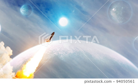Space shuttle launch , Space with stars on background. Sky and clouds. Spaceship flight. Elements of this image furnished by NASA 94050561