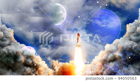 Space shuttle launch , Space with stars on background. Sky and clouds. Spaceship flight. Elements of this image furnished by NASA 94050563