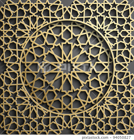Islamic ornament vector , persian motiff . 3d ramadan islamic round pattern elements . Geometric circular ornamental arabic symbol vector . Gold background 94050827