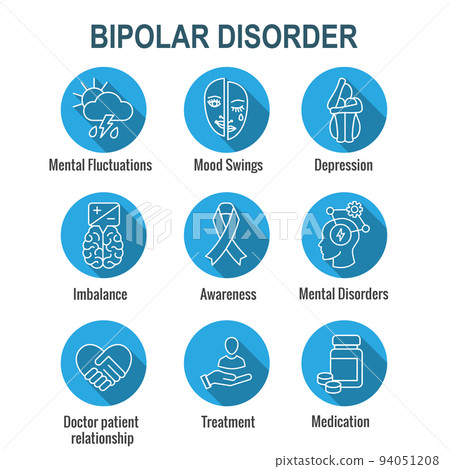 Bipolar Disorder or Depression BP Icon Set Showing Mental Health Issue Symptoms Bipolar Disorder or Depression BP Icon Set Showing Mental Health Issue Symptoms 94051208