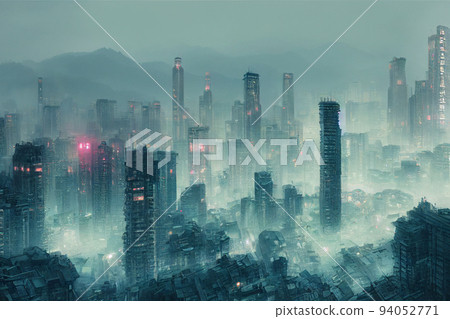 Concept art illustration of big city in China Concept art illustration of big city in China 94052771