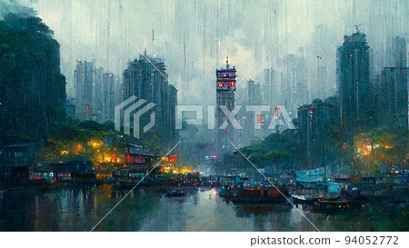 Concept art illustration of big city in China Concept art illustration of big city in China 94052772