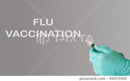 flu vaccination text on gray background. Flu protection concept 94053900