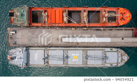 Aerial top view large general cargo ship bulk carrier. Aerial top view large general cargo ship bulk carrier. 94054921