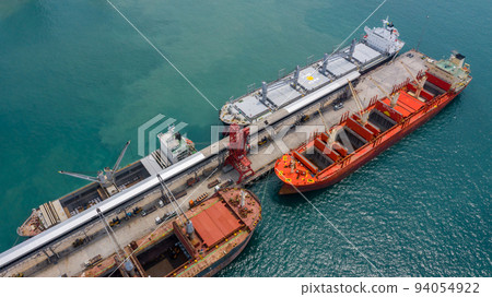 Aerial top view large general cargo ship bulk carrier. Aerial top view large general cargo ship bulk carrier. 94054922