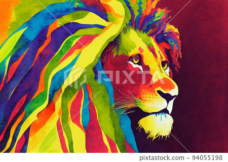 Colorful portrait. Lion. Watercolor colorful image. Digital painting. 94055198