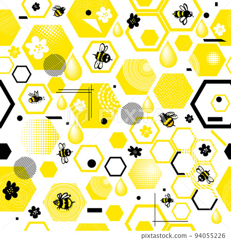 Seamless pattern bees and honeycombs. Vector... - Stock Illustration ...