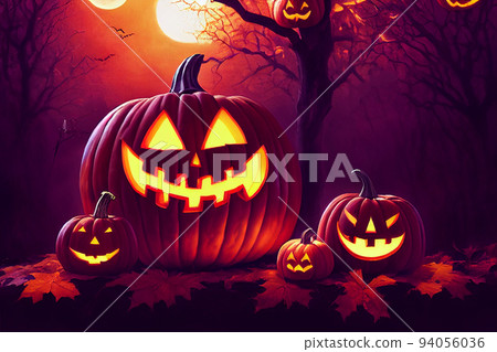 Jack 'O Lantern In Cemetery In Spooky Night... - Stock Illustration ...