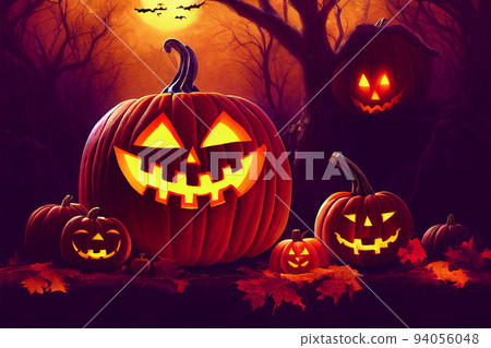 Jack 'O Lantern In Cemetery In Spooky Night... - Stock Illustration ...