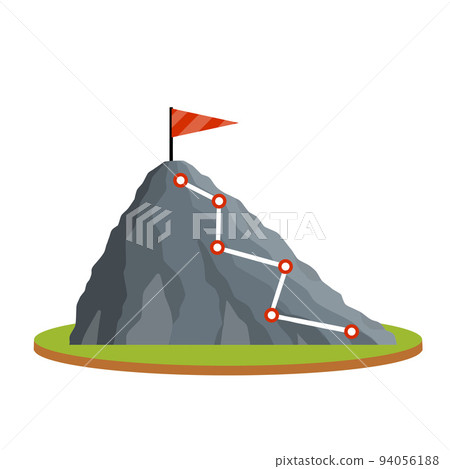 Climbing mountain with red flag. 94056188